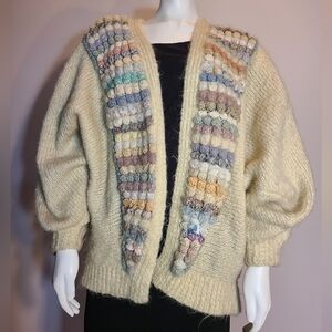 Women's cream multi popcorn stitch cardigan sweater
